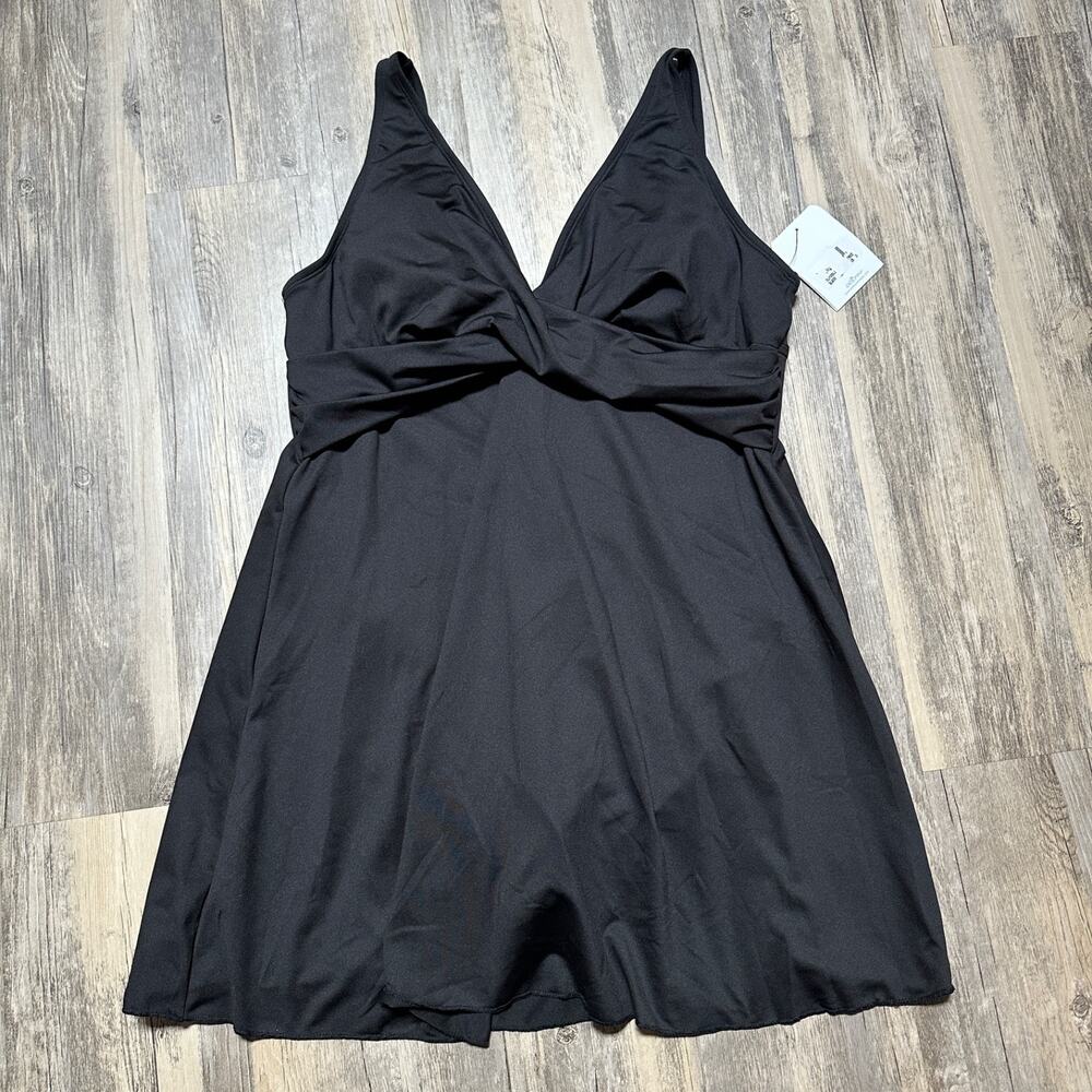 Dolfin Aquashape Women's Black Twist Front Swim Dress Swimsuit US 22 New NWT